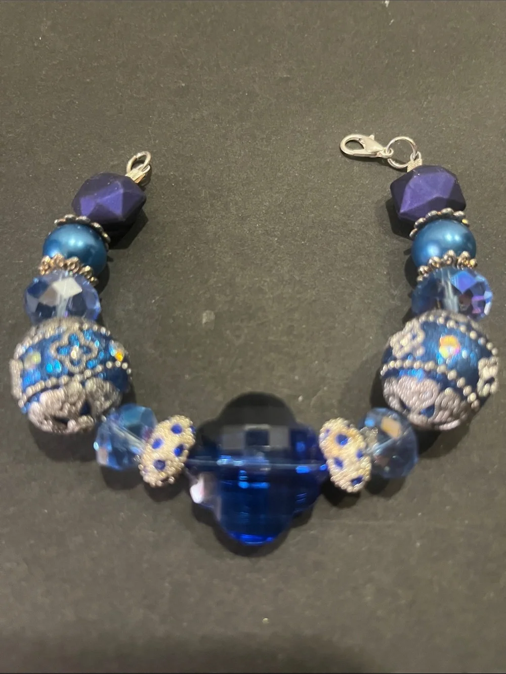 Blue Beaded Women's Bracelet - Deep Blue Multi-Bead Design
